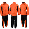 Milwaukee Leather NexGen Men’s XS5020 orange and black waterproof rain suit with hood, reflective piping, and hi-visibility design.