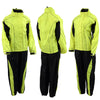 Milwaukee Leather NexGen Men’s XS5021 neon green hi-viz waterproof rain suit with hood, designed for visibility and protection in wet weather.