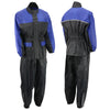 Milwaukee Leather NexGen Ladies XS5031 blue and black waterproof rain suit with cinch sides, designed for women.