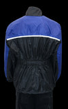 Milwaukee Leather NexGen Ladies XS5031 blue and black waterproof rain suit with cinch sides, designed for rainy weather.