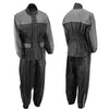 Milwaukee Leather NexGen ladies XS5031 waterproof rain suit in grey and black with cinch sides, suitable for wet weather.