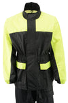 Milwaukee Leather yellow and black high-visibility waterproof rain suit with cinch sides, designed for women.