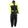 Milwaukee Leather NexGen Ladies XS5031 yellow and black waterproof rain suit with cinch sides, front view showing high-visibility design