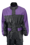 Milwaukee Leather NexGen Ladies XS5031 purple and black waterproof rain suit with cinch sides, suitable for women.