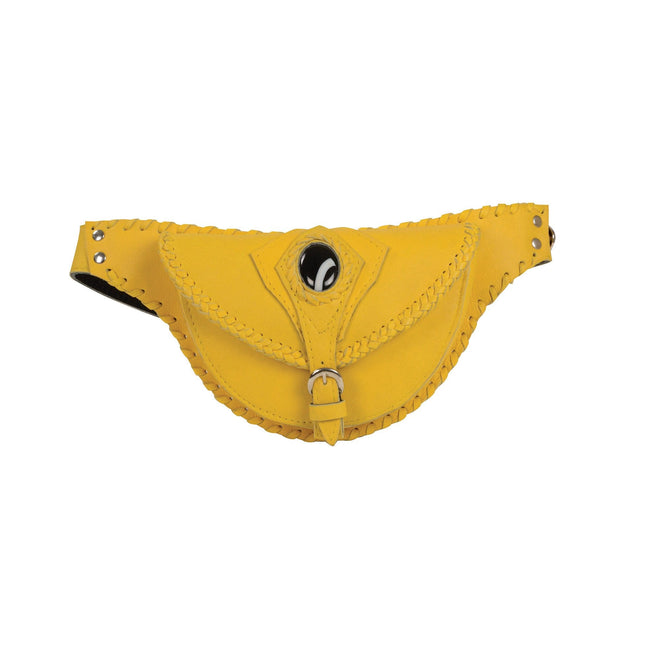 Milwaukee Leather women's yellow braided leather hip belt bag with clip-style design, perfect for casual or festival wear.