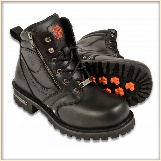Dynamicleather MBM9050 men's 6-inch side zipper plain toe boots, black leather with sturdy sole and side zipper detail.