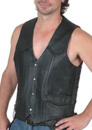 Braid leather motorcycle vest - Side lace - HighwayLeather