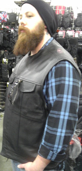 Buffalo Leather Gear collarless club leather vest for men, stylish vest with a smooth leather finish and classic design.