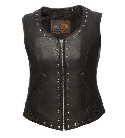 Dynamicleather Empress men's vest in black leather with a sleek, fitted design and front zipper closure.