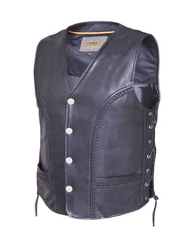 Men's Braided Side Lace Vest w/ Buffalo Snaps - HighwayLeather