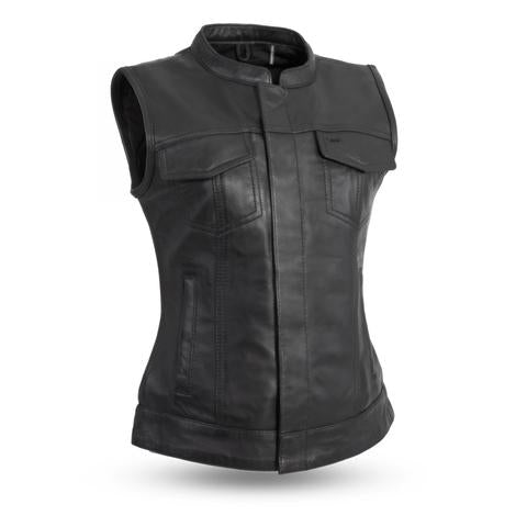Dynamicleather women's vest with a sleek design, featuring premium leather material and stylish detailing.