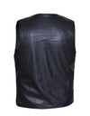 Men's Ultra Snap Front Motorcycle Vest by Dynamicleather with plain sides, black leather, and snap button closures.