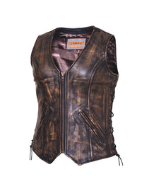 Ladies Nevada Brown Ultra Leather Motorcycle Zippered Vest