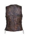 Ladies Nevada Brown Ultra Leather Motorcycle Zippered Vest by Dynamicleather, showing front view with zippered closure and stylish design.