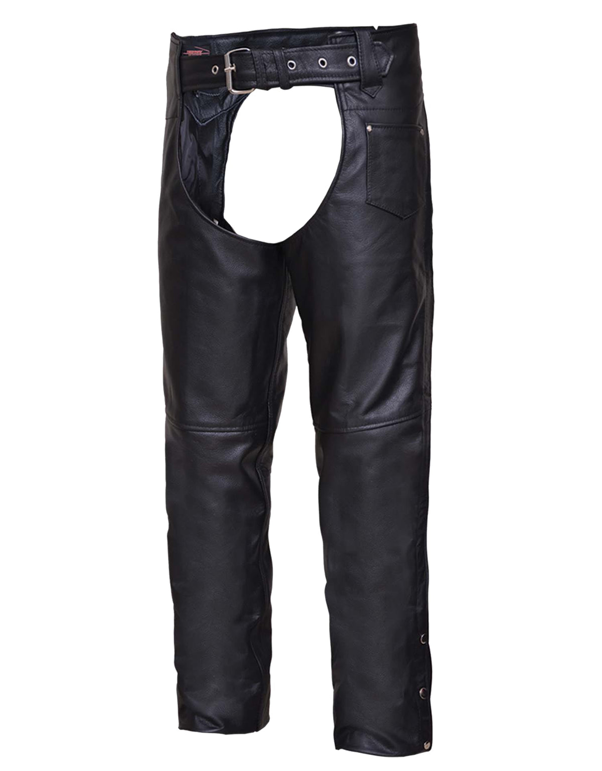 Unisex Highway Hawk Coin Pocket Chaps by Dynamicleather, featuring durable leather chaps with a convenient coin pocket and rugged style.