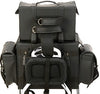 Milwaukee Leather Deluxe Sissybar Bag set with four biker bags mounted on a motorcycle sissybar for storage.