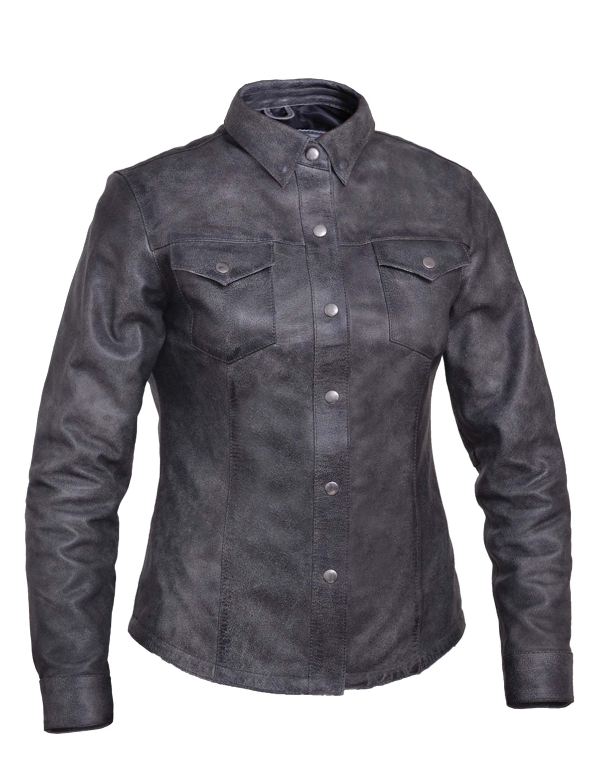 Ladies lightweight leather motorcycle jacket by Dynamicleather, stylish women’s motorcycle shirt with premium leather and fitted design.