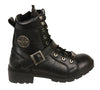 Dynamicleather women's leather boots with lace front and zip closure, featuring a stylish ankle design and sturdy sole.