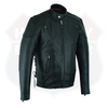 Buffalo Leather Gear men's black vented racer motorcycle jacket with tall long sleeves and extended back length.