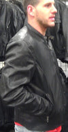 Men's tall long sleeve leather jacket by Dynamicleather, shown from a side view, featuring a sleek black design and classic fit.