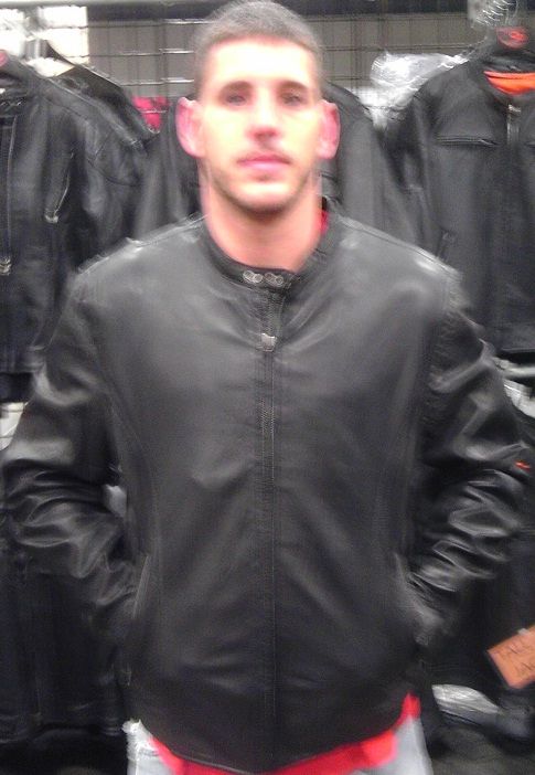 Men's lightweight long sleeve leather jacket by Dynamicleather, showing the sleek, fitted design with a zipper front and classic collar.