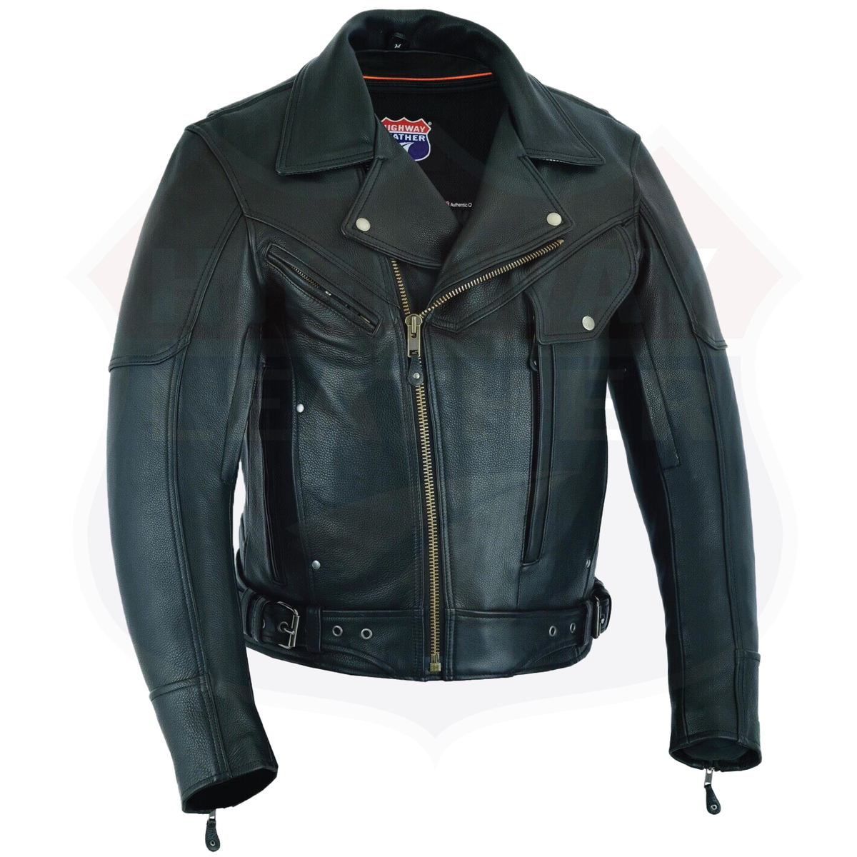 Buffalo Leather Gear men's pistol Pete leather jacket, high-end men's jacket in black with silver hardware and classic design.