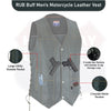 Antique brown men's leather vest with seven pockets from Buffalo Leather Gear, made of genuine cowhide biker style.