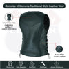 Buffalo Leather Gear Naked women's lace-up side leather motorcycle vest, black with side lacing and fitted design.