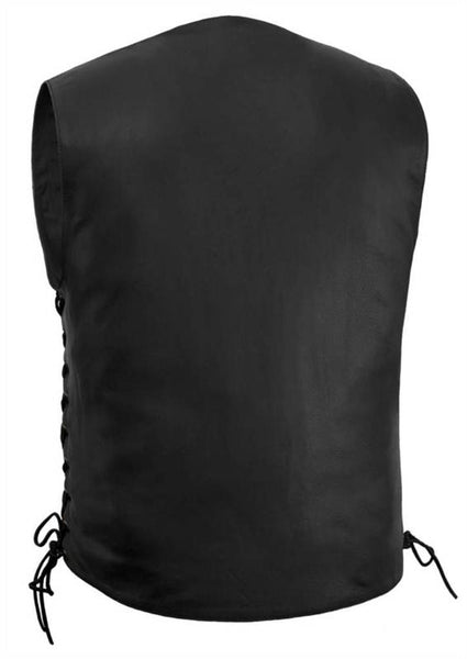 Gun pocket string side traditional leather vest | HighwayLeather