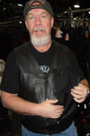Dynamicleather Pistol Pete leather biker vest with front zipper and quilted detailing, styled for motorcycle enthusiasts.