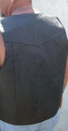 Men's motorcycle leather vest by Dynamicleather with side laces, showing the back design and sturdy leather material.