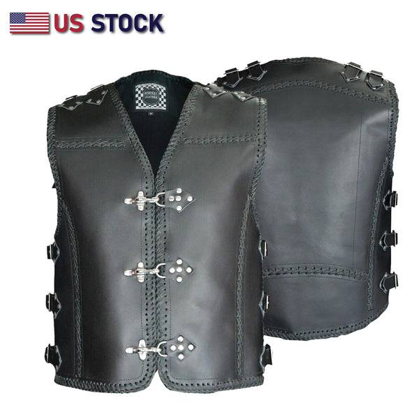HL11751HDBLACK Heavy Metal Rocker Black Braid Waistcoat Motorcycle Vest ...