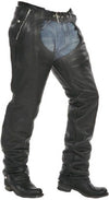 Dynamicleather removable thermal lining chaps, black leather riding chaps with adjustable straps and flexible design.