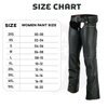 Buffalo Leather Gear HL12801STUD low-rise women's motorcycle leather chaps with studded detailing, designed for female bikers.