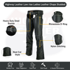 Buffalo Leather Gear HL12801STUD low-rise women's motorcycle leather chaps with studded detailing, designed for female bikers.