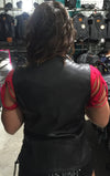 Black reflective tribal eagle design women vest by HighwayLeather, showcasing a stylish back view with intricate tribal eagle pattern.