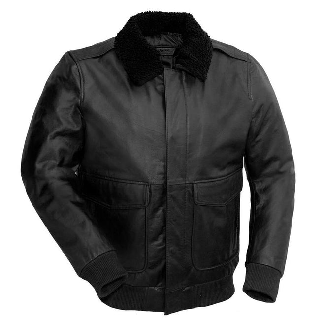 Men's leather bomber jacket by HighwayLeather, showcasing a stylish black men's jacket with a classic bomber design and smooth leather texture.