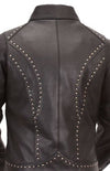 Back view of HighwayLeather women's riveted classic motorcycle jacket with front and shoulder detailing.