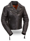 Women’s riveted classic motorcycle jacket by HighwayLeather, featuring sturdy metal rivets and a timeless design.