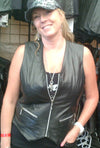 Front view of HighwayLeather women's zip-up leather vest, stylish women's vest with a front zipper and leather material.