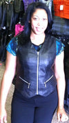 Front view of HighwayLeather women's zip-up leather vest, stylish sleeveless women's vest with front zipper closure.