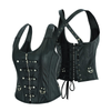 Corset Real Leather Steel Boned Strap Lacing Bustier - HighwayLeather