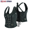 Corset Real Leather Steel Boned Strap Lacing Bustier - HighwayLeather