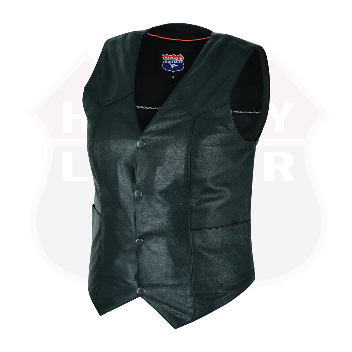 Women’s Soft Black Leather Motorcycle Vest with Utility Pockets | HL14500BLACK