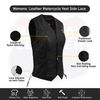 Black women's side lace leather vest by Buffalo Leather Gear, showcasing a classic design with side lace detailing and leather construction.