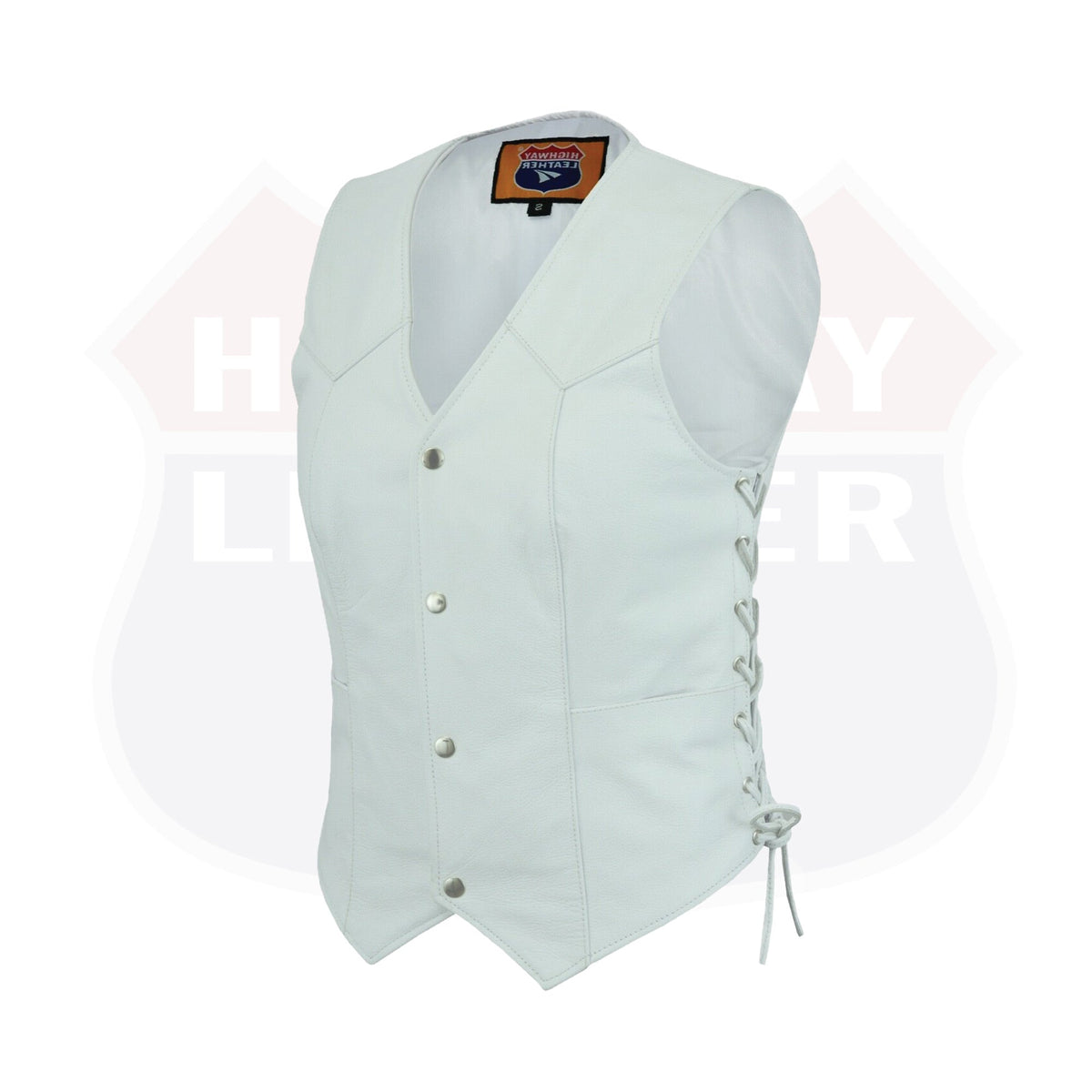 Women’s Leather Motorcycle Vest – Utility-Pocket Biker Club Style for Harley Riders, USA | HL14501White