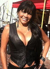 Buffalo Leather Gear women's rib stretch zipper front leather vest, stylish and fitted with side stretch panels.