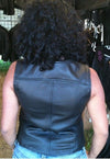Women's leather Bomb Shell Street Club vest with utility pockets and elastic holster straps.