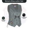 Rhinestone Leather - Women motorcycle vest Bling detail - HighwayLeather