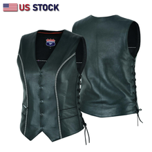 Rhinestone Leather - Women motorcycle vest Bling detail - HighwayLeather